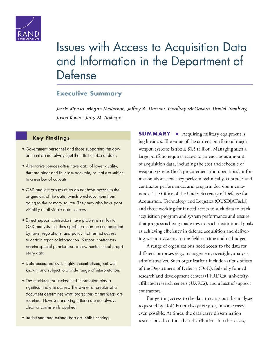 Issues With Access To Acquisition Data And Information In The