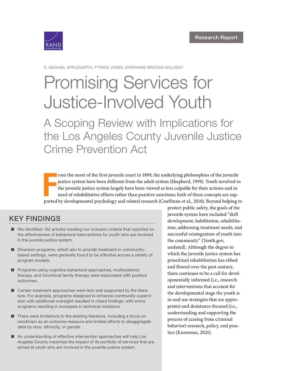 Promising Services For Justice Involved Youth A Scoping Review With