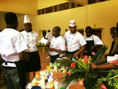 Professional chefs pick out their ingredients for the Superfoods Cook-off