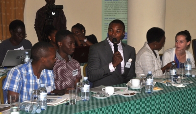 Wanyama Henry, professional chef at the Cooking School of Kampala, talks at the Traditional Grains stakeholders meeting