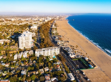 Aerial view of Santa Monica city and beach