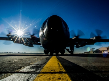 The last C-130E Hercules at Hurlburt Field, Fla., prepares for its final take off March 4, 2013, prior to retirement