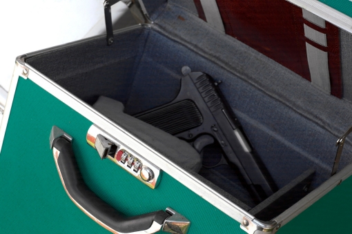 Gun in open lock box