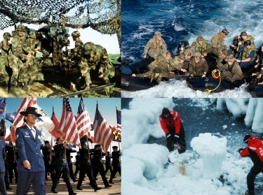 Composite image of soldiers, sailors, airmen, and Coast Guard personnel
