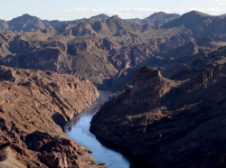 The Colorado River flows through Black Canyon, south of Hoover Dam