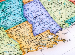 Map focusing on Louisiana and MIssissippi