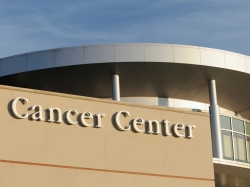 Cancer Center sign outside hospital