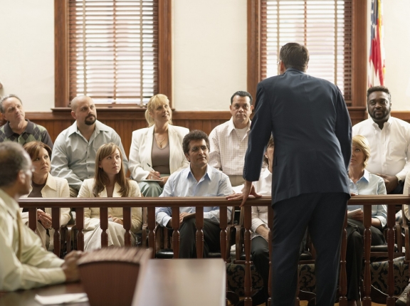 lawyer before jury during trial