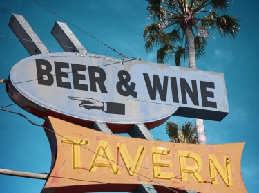 Vintage beer and wine tavern neon sign