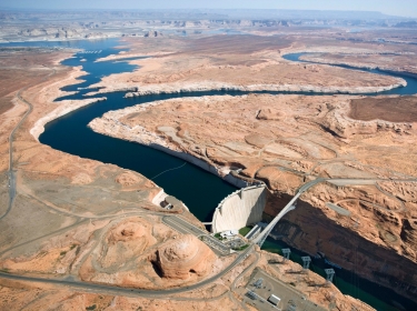 An aerial view of the Glen Canyon Dam in Arizona. Photo by Jupiterimages / Getty Imges