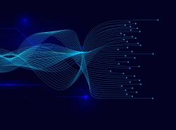 Vector wave lines flowing on blue background, straightening out and coming to points, image by chanut iamnoy/Getty Images