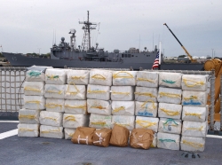 The U.S. Coast Guard Cutter Northland seized over 2,400 pounds of cocaine and four bales of marijuana off the coast of Colombia