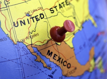 Map showing border between United States and Mexico