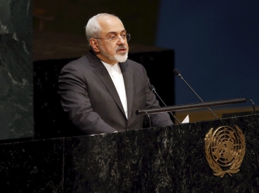 Iranian Foreign Minister Mohammad Javad Zarif during the 2015 Review Conference of the Parties to the Treaty on the Non-Proliferation of Nuclear Weapons at UN headquarters, April 27, 2015