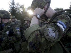Estonia's Defence League volunteer soldiers attend training drill near Rabasaare, Estonia, September 12, 2015