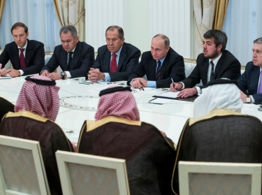 Russian President Vladimir Putin attends a meeting with Saudi Deputy Crown Prince and Defence Minister Mohammed bin Salman at the Kremlin in Moscow, Russia, May 30, 2017