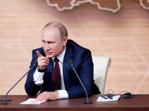 Russian President Vladimir Putin at his annual end-of-year news conference in Moscow, Russia, December 19, 2019