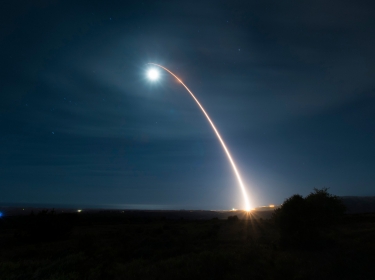 The launch of an unarmed Minuteman III intercontinental ballistic missile during a test at Vandenberg Air Force Base, California, February 5, 2020, photo by SrA Clayton Wear/U.S. Air Force