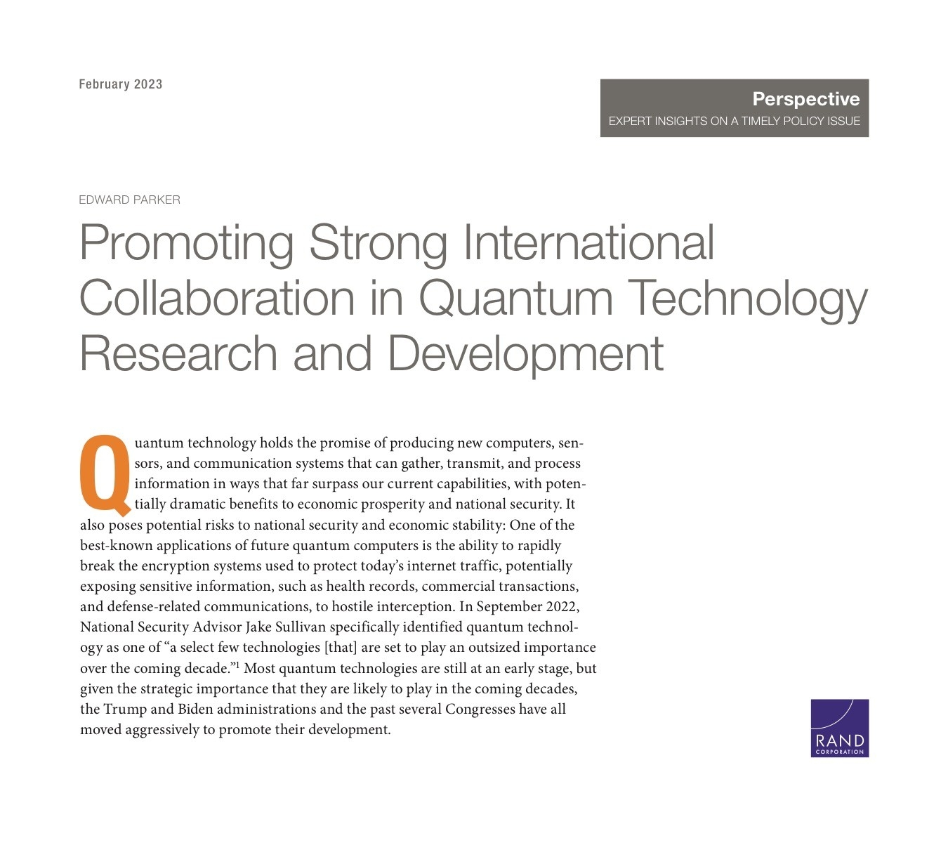 Promoting Strong International Collaboration in Quantum Technology Research and Development