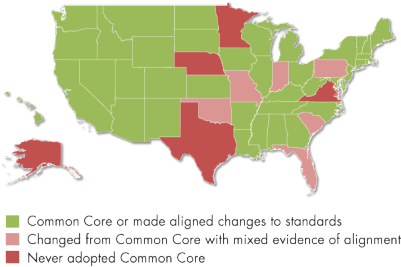Figure 1. States That Did and Did Not Adopt the Common Core, and States That Changed from Common Core to Other Standards, as of 2017