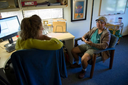 A licensed clinical social worker listens to her client during a therapy session at the Bay Pines Veterans Administration Healthcare Center in Bay Pines, Florida, October 29, 2015