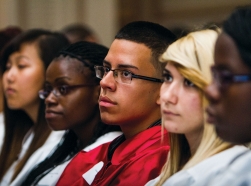 A group of New Haven, Connecticut students listen to lecture