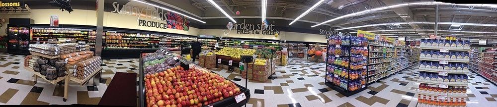 Panoramic view of a new grocery store