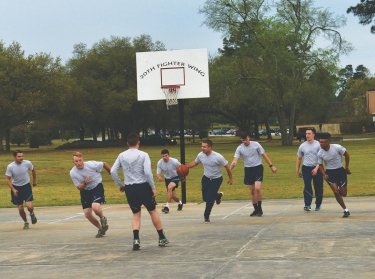 U.S. Airmen play basketball at Shaw Air Force Base
