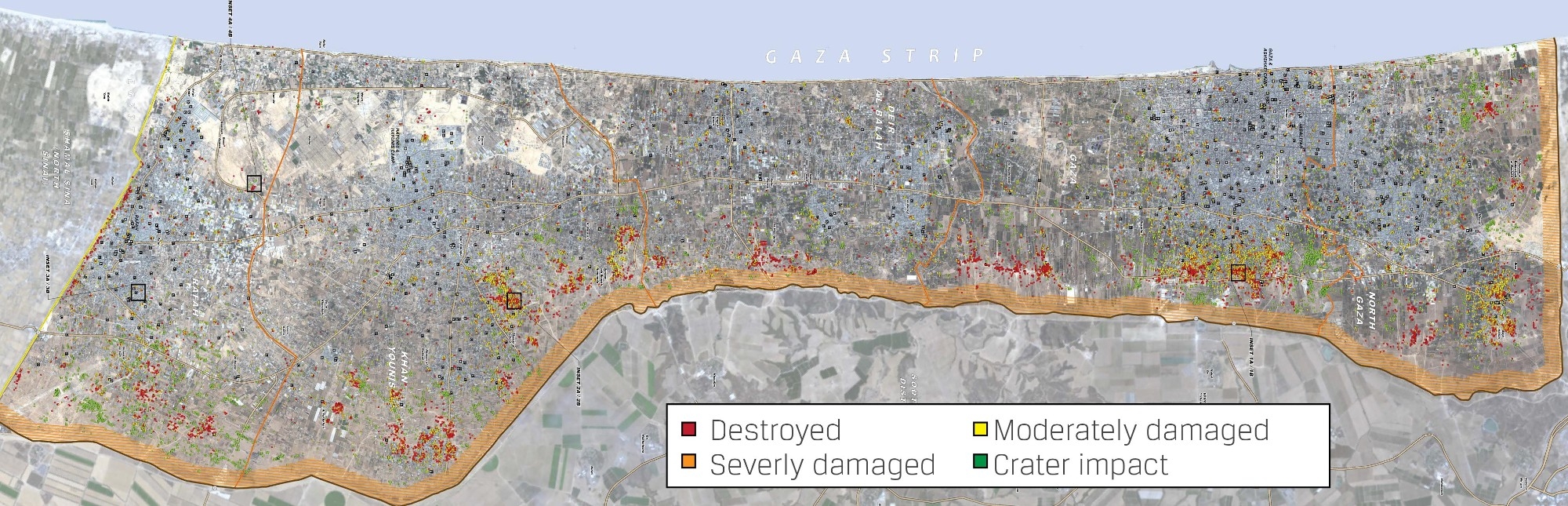 A map depicting the damage to Gaza after 2014