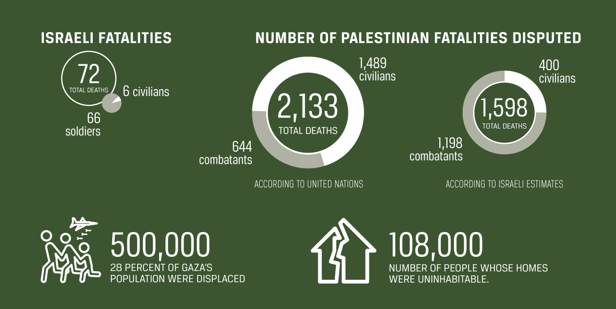 An infographic depicting Israeli and Palestinians fatalities