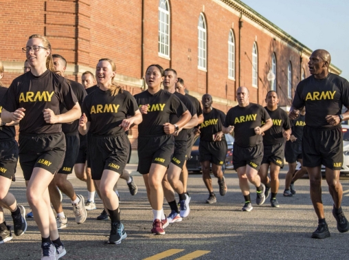 Soldiers assigned to the 3rd U.S. Infantry Regiment, known as 'The Old Guard,' participate in the U.S. Army Birthday Run at Joint Base Myer-Henderson Hall, Virginia, June 14, 2021