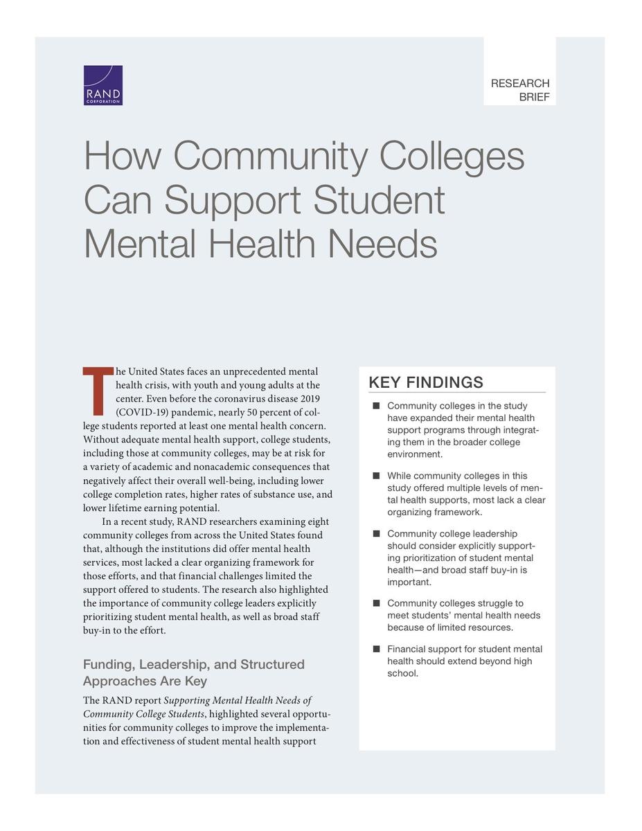 How Community Colleges Can Support Student Mental Health Needs | RAND