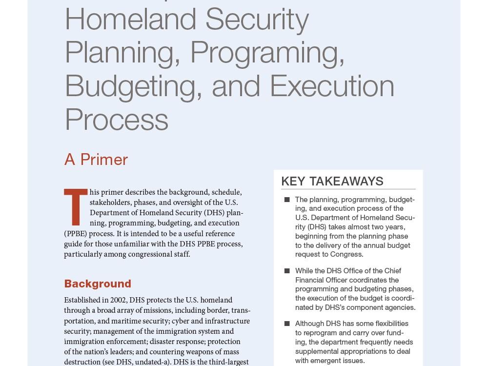 U.S. Department of Homeland Security Planning, Programing, Budgeting ...