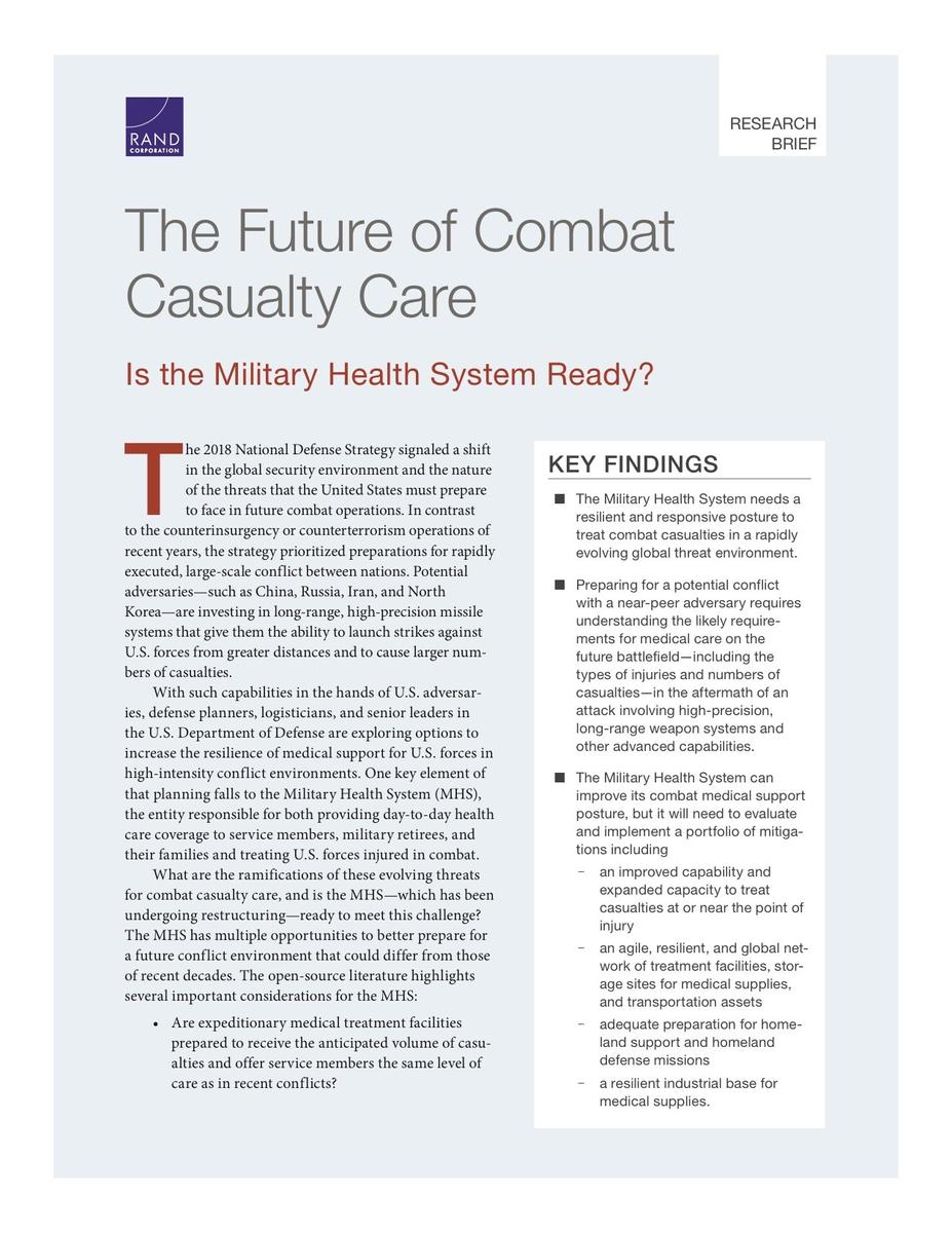 The Future Of Combat Casualty Care: Is The Military Health System Ready ...