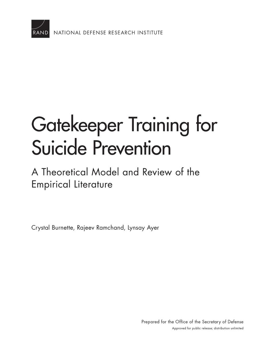 Gatekeeper Training For Suicide Prevention: A Theoretical Model And ...