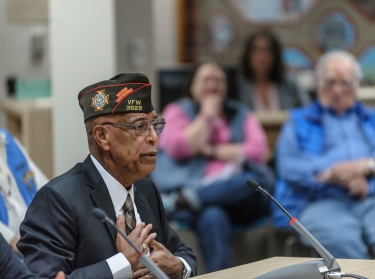 Fairbanks, Alaska, USA- August 24, 2015; Veterans Of Foreign Wars Alaska Commander Walter W. Watts Jr. gives a public testimony on the problems with the Veterans Adminstration's health care system.