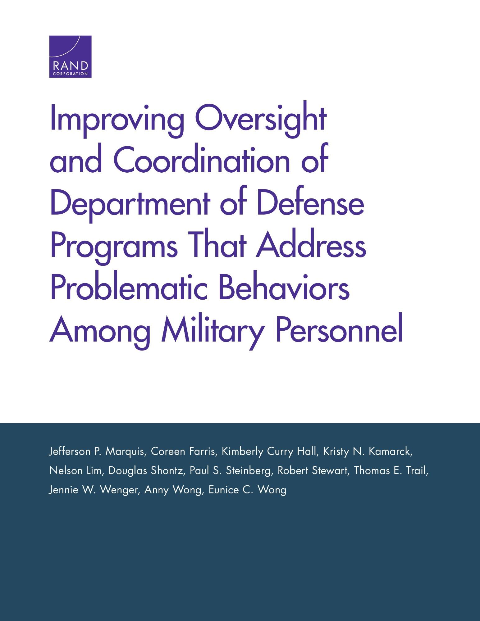 Improving Oversight and Coordination of Department of Defense Programs ...