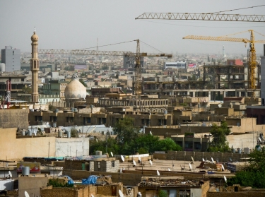 Construction cranes in the city of Erbil in Kurdistan - Iraq