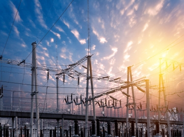 A power substation at sunset