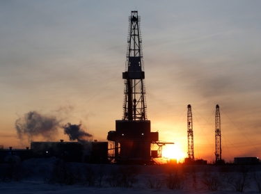 A drilling rig at the Imilorskoye oil field, outside the West Siberian city of Kogalym, Russia, January 25, 2016