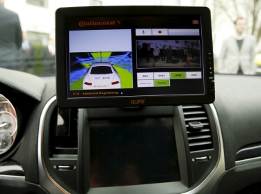 The computer screen in an autonomous prototype Continental Chrysler 300C sedan at an event featuring numerous self-driving cars on Capitol Hill, March 15, 2016