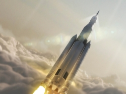 NASA's Space Launch System (SLS) 70-metric-ton configuration is seen launching to space in this undated artist's rendering released August 2, 2014