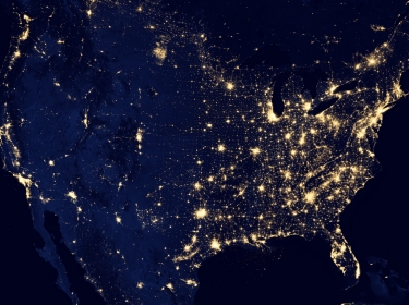 Satellite image of the United States at night
