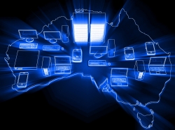 Digital devices on a map of Australia