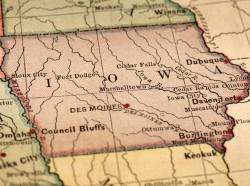 Close up of the state of Iowa on an antique-looking map