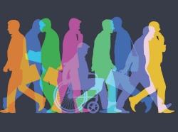 Business men or commuters with wheelchair user