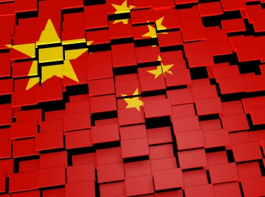 China's flag made over digital tiles