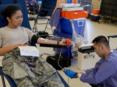 An Armed Services Blood Program blood drive at Langley Air Force Base, Virginia, May 28, 2014