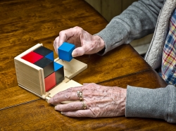 A senior woman working on a puzzle