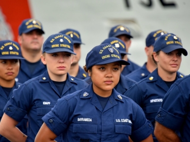 The crew of the Coast Guard Cutter Stratton stands by to offload 34 metric tons of cocaine in San Diego on Monday, Aug. 10, 2015, photo by Petty Officer 2nd Class Patrick Kelley/Defense Visual Information Distribution Service